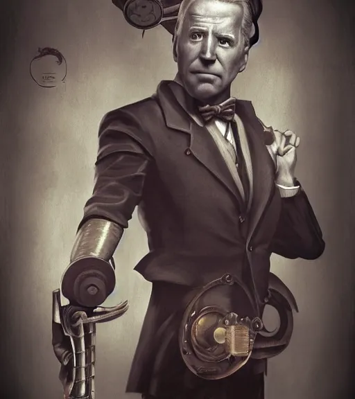 Prompt: portrait of joe biden cosplaying bioshock, by wlop, by simon stalengrad, bioshock screenshot, photorealistic fan art, intricate shading, steampunk, patriot