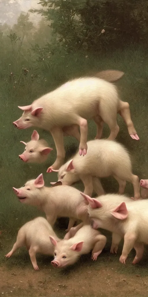 Prompt: photo of three little pigs tickling the wolf who is begging for mercy. regal, realistic, refined, detailed digital art, oil painting, william - adolphe bouguereau, art frahm, esao andrews, highly detailed, cinematic lighting, unreal engine, 8 k, hd extremely detailed. 4 k. award winning. ultra realistic photo.
