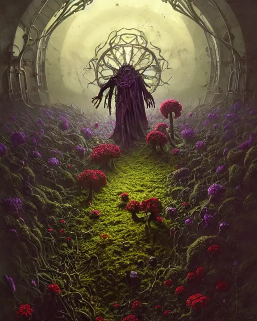 Image similar to the platonic ideal of flowers, rotting, insects and praying of cletus kasady carnage thanos dementor nazgul wild hunt doctor manhattan chtulu mandelbulb spirited away lichen mandala bioshock davinci heavy rain the witcher, d & d, fantasy, ego death, decay, dmt, psilocybin, art by greg rutkowski