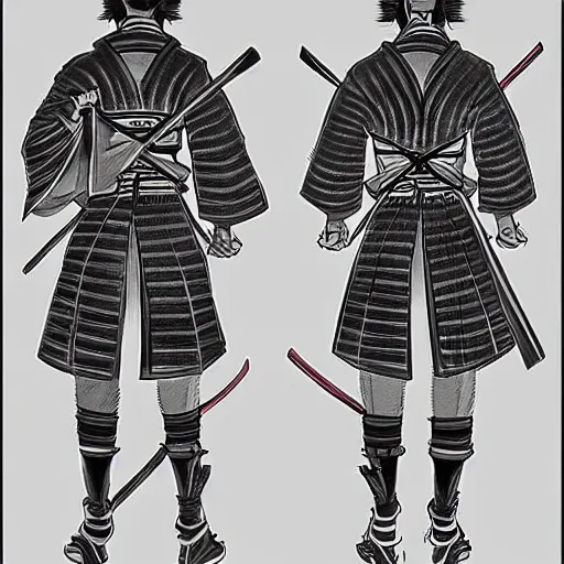 Image similar to full body portrait from behind samurai manga highly detailed concept art inkstyle sketch artstation
