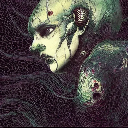 Image similar to “ a simple concept art portrait of a predatory alien species, an award winning yoshitaka amano digital art, by adrian ghenie and gerhard richter. art by takato yamamoto. masterpiece, deep colours. ”