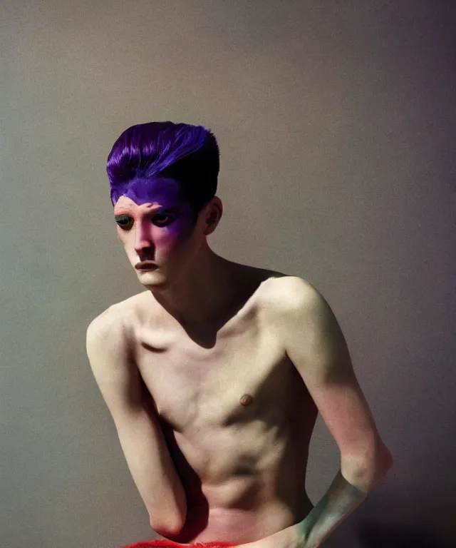 Prompt: a color photograph of a non binary model, thomas ruff, by kyle thompso, intense, bold, hyperrealistic, ultra sharp, extra details, ultra high quality, trending on pinteresst