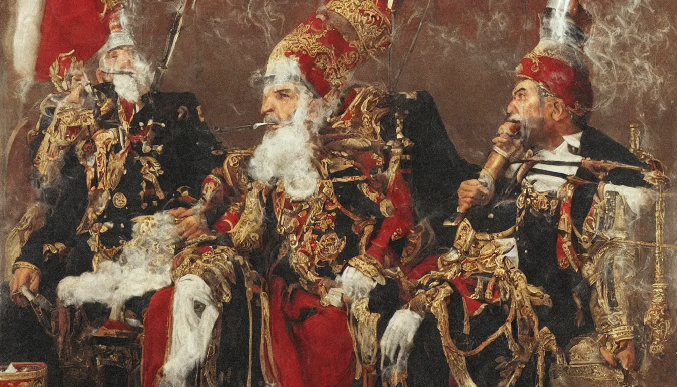 Image similar to turkish emperor smoking a hookah