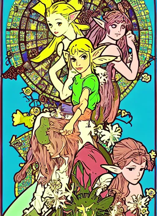 Image similar to great fairies, from the legend of zelda!! portrait illustration, pop art, splash painting, art by geof darrow, ashley wood, alphonse mucha, makoto shinkai