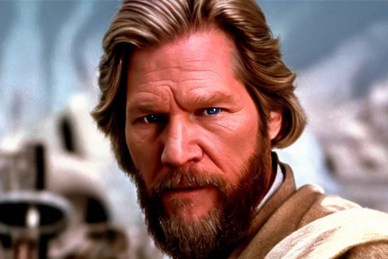 Image similar to film still of Jeff Bridges as Obi Wan Kenobi Star Wars 1977