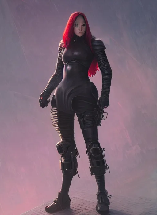 Image similar to strong female cyberpunk hacker in leather armor and cloak, path traced, highly detailed, high quality, digital painting, concept art, t - pose, by studio ghibli and alphonse mucha, leesha hannigan, makoto shinkai, disney