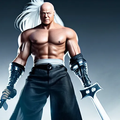 Prompt: mr clean playing sephiroth, 4 k, hollywood still, action movie