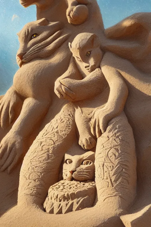 Prompt: a detailed sand sculpture of a godly cat, unreal engine 5, elegant, painted by gaston bussiere, hyper realism, artistic, dramatic lighting