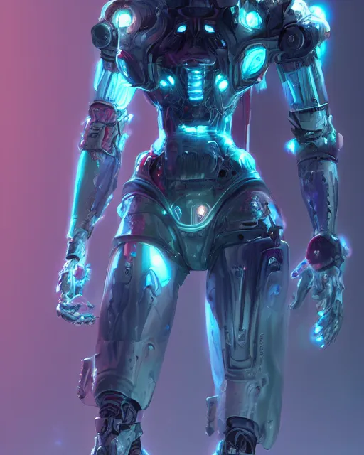 Prompt: benevolent android necromancer, aura of light, intelligent, friendly, artificial intelligence, scifi, futuristic, highly detailed, trending on artstation, advanced technology, art by vitaly bulgarov and nivanh chanthara and lance wilkinson