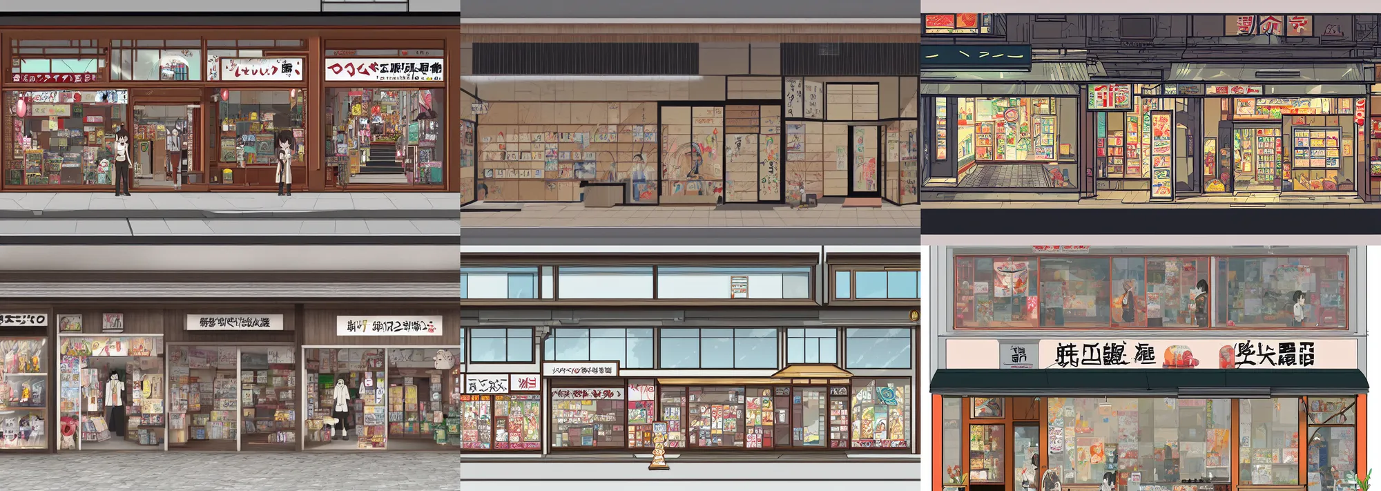 Prompt: front view of a japanese storefront, trending on artstation, anime art