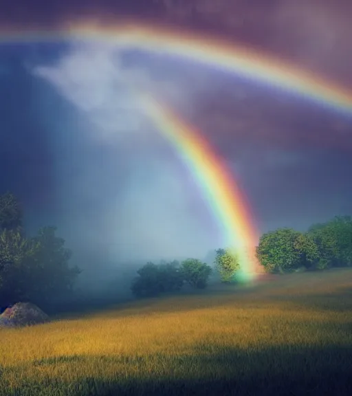 Prompt: celestial crosshairs across the land and sky, majestic light, octane render, beauty fog, ethereal glare of the sun, raining rainbow, volumetric lighting, hyperealistic, epic, masterpiece