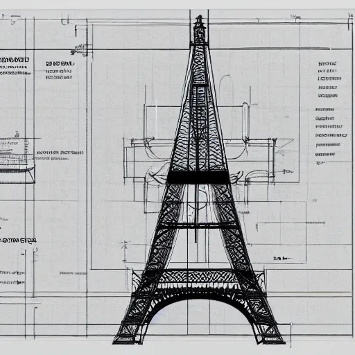 Image similar to rejected design sketches for the eiffel tower blueprint technical drawing