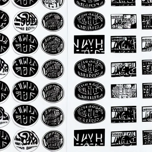 Image similar to black on white graphic design stickers in style of david rudnick, eric hu, acid, y 2 k