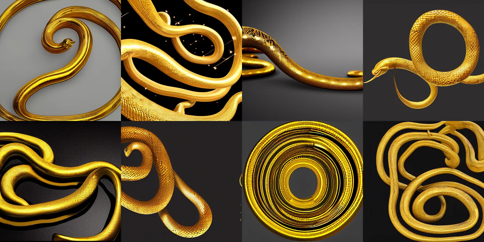 Prompt: a golden snake on a black background, a computer rendering by Nassos Daphnis, cg society, cobra, logo, golden ratio, uhd image