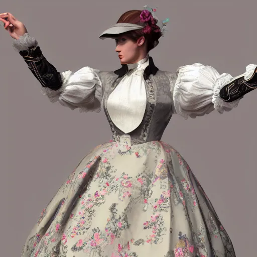 Prompt: regency period dress umpire waist!! bridgerton, delicate, flowery, high fashion, streetwear, cyberpunk, detailed, octane render, cinematic, 8k,