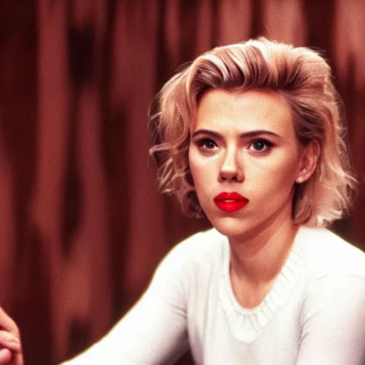 Image similar to a still of Scarlett Johansson in the black lodge in Twin Peaks (1990)