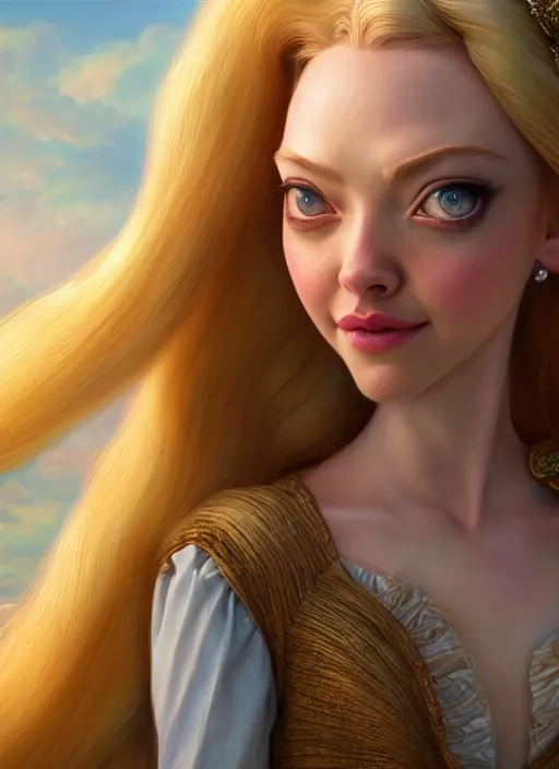 Image similar to amanda seyfried as the rapunzel princess, character art, art by artgerm lau and wlop and and ilya kuvshinov and john singer sargent, hyperdetailed, 8 k realistic, symmetrical, frostbite 3 engine, cryengine, dof, trending on artstation, digital art