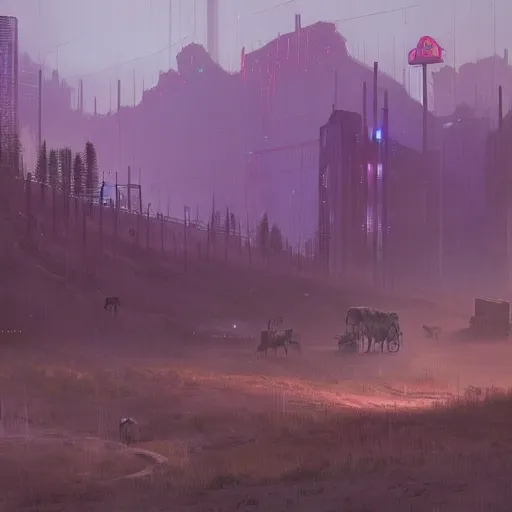 Image similar to cyberpunk wild west, high detail, simon stalenhag