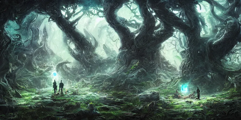 Prompt: A wizard summoning a portal in the forest to another land by ross tran, hyper-detailed, intricate, wide angle, beautiful, fantasy, concept art