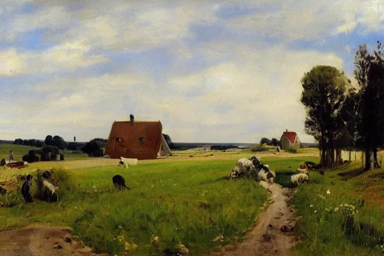 Image similar to P.S. Krøyer painting of idyllic danish rural landscape