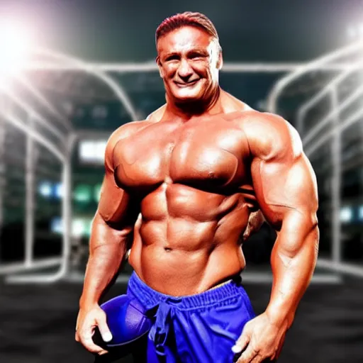 Prompt: A gigantic bodybuilder as a football manager