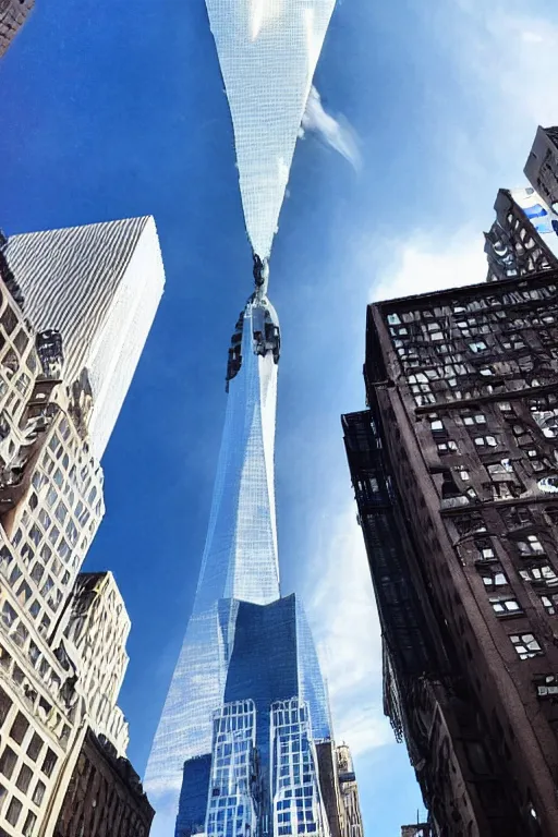 Image similar to giant alien spaceship in the sky of New York, a photo taken on iPhone, photo taken from the ground, social media