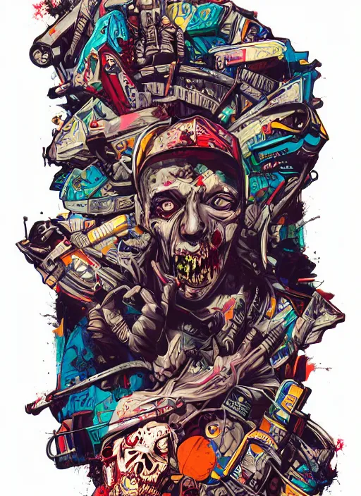 Prompt: zombie skateboard full body hiphop streetwear drip, tristan eaton, victo ngai, artgerm, rhads, ross draws