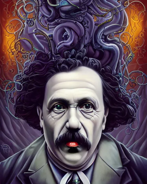 Image similar to lovecraft lovecraftian portrait of einstein, pixar style, by tristan eaton stanley artgerm and tom bagshaw, retro future