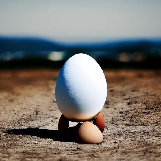 Prompt: an spaceship shaped like an egg, blasting off into the sky, clear day, noon, photo, high resolution, 8 k, 7 0 mm,