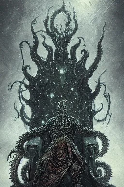 Image similar to lovecraftian king on a throne, digital art, in the style of greg rutkowski, trending on artstation