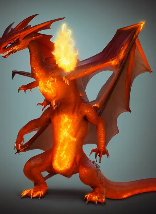 Image similar to Charizard as a dragon in d&d, D&D Concept Art, unreal 5, DAZ, hyperrealistic, octane render, cosplay, RPG portrait, dynamic lighting