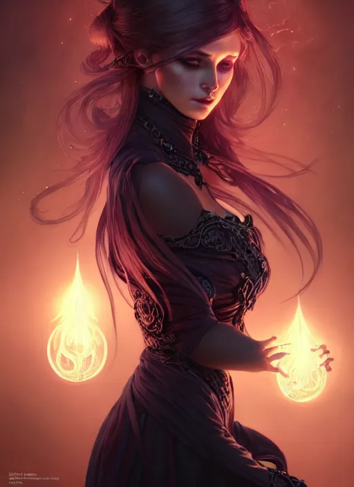 Image similar to Necromancer Sorceress, fantasy magic, undercut hairstyle, dark light night, intricate, elegant, sharp focus, illustration, highly detailed, digital painting, concept art, matte, art by WLOP and Artgerm and Greg Rutkowski and Alphonse Mucha, masterpiece