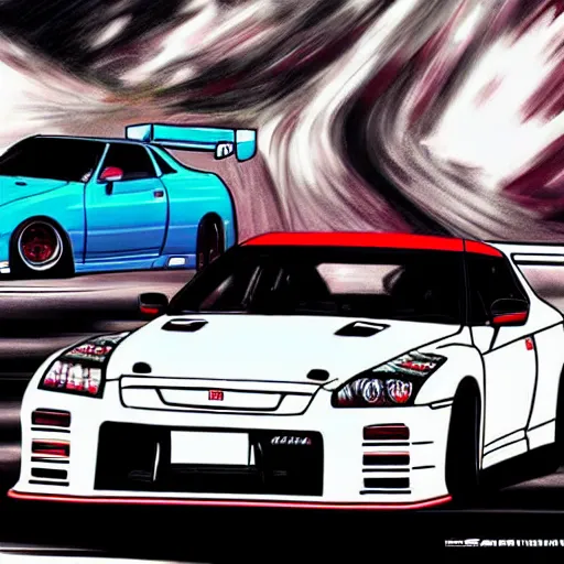 Image similar to nissan gt r 3 5 nismo initial d, anime art