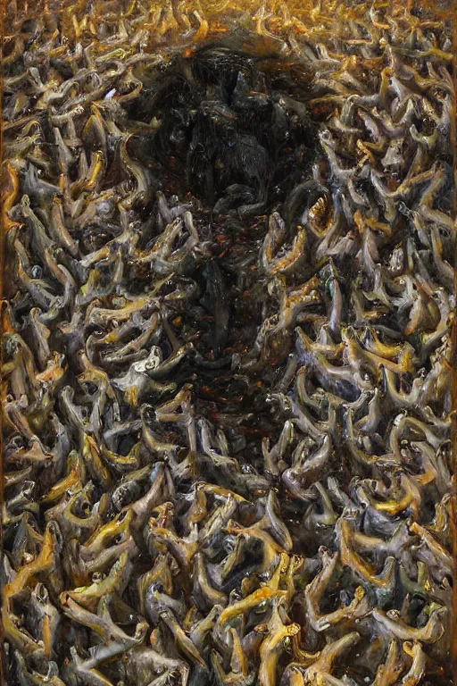 Prompt: palette knife oil painting of hundreds of rats forming the shape of a human. sewer, dark lighting. extreme detail. artstation trending, artgerm, deviant art, octane, substance, art history 8 k