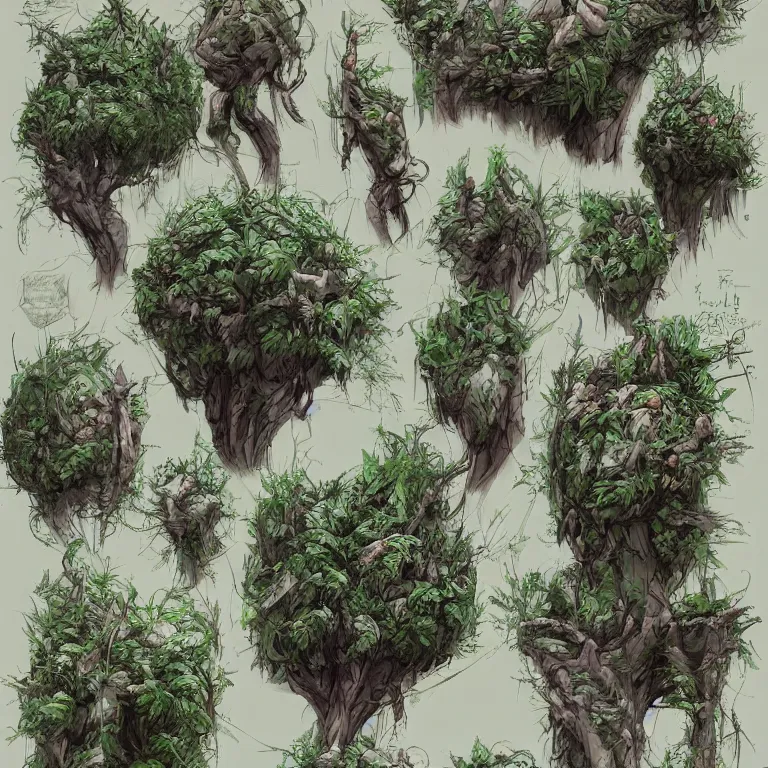 Image similar to lush bushes concept art, detailed diagrams, aesthetic, artstation