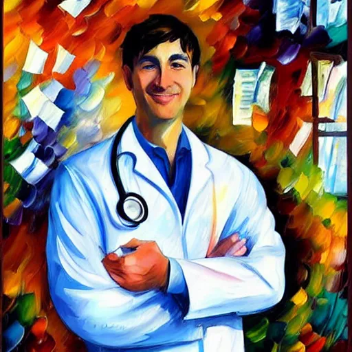 Prompt: painting of a surgeon doctor cat by Leonid Afremov, lab coat, stethoscope