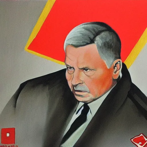 Image similar to a soviet dictator propaganda painting of jarosław kaczynski