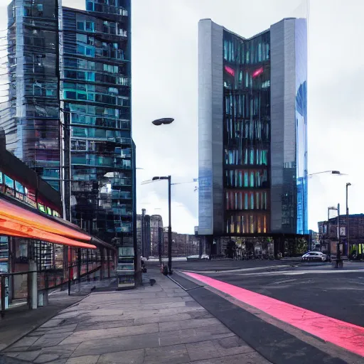 Prompt: cyberpunk four corners in glasgow super realistic