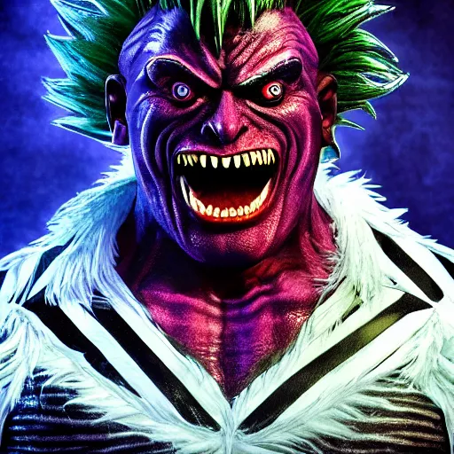 Prompt: ultra realistic beetlejuice as akuma from street fighter, portrait, 4 k, ultra realistic, detailed focused art by rembrandt