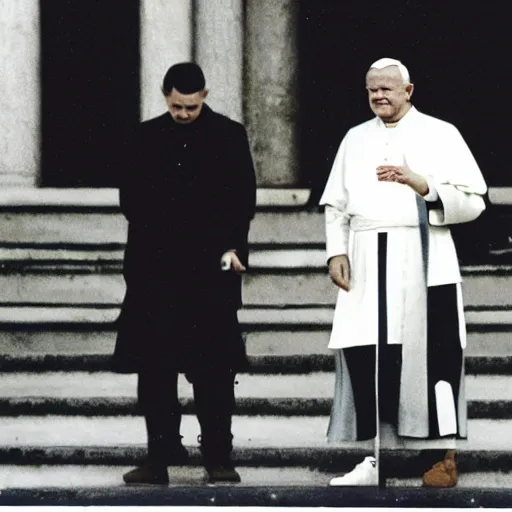 Image similar to press photograph of john paul ii wearing jordan 1 sneakers