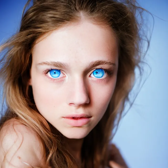 Prompt: Kodak Portra 400, 8K, highly detailed, britt marling style 3/4 extreme closeup portrait of a extremely beautiful girl with blue eyes and light brown hair, clear eyes, four fingers maximum, high light on the left, non-illuminated backdrop, illuminated by a dramatic light, Low key lighting, High constrast, dramatic , Nina Masic, dark background, high quality, photo-realistic, 8K