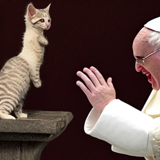 Prompt: the pope screaming at a kitten