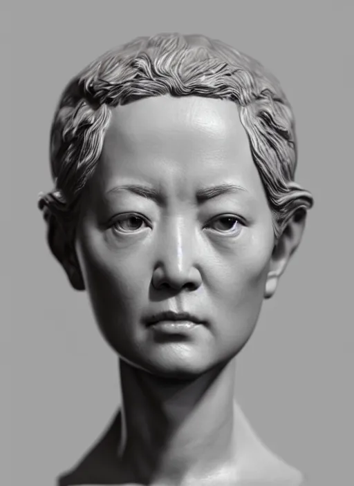 Image similar to 3D resin miniature sculpture by Jean-Baptiste Carpeaux and Luo Li Rong artist, europioid woman, prefect symmetrical face, academic art, realistic, 8K, Introduction factory photo, Product Introduction Photo, Hyperrealism. Subsurface scattering, raytracing, Octane Render, Zbrush, simple background