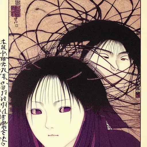 Image similar to prompt : portrait of muse soft light painted by takato yamamoto, purple rinnegan eyes, inspired by ninja anime, smooth face feature, intricate oil painting, high detail, sharp high detail, manga and anime