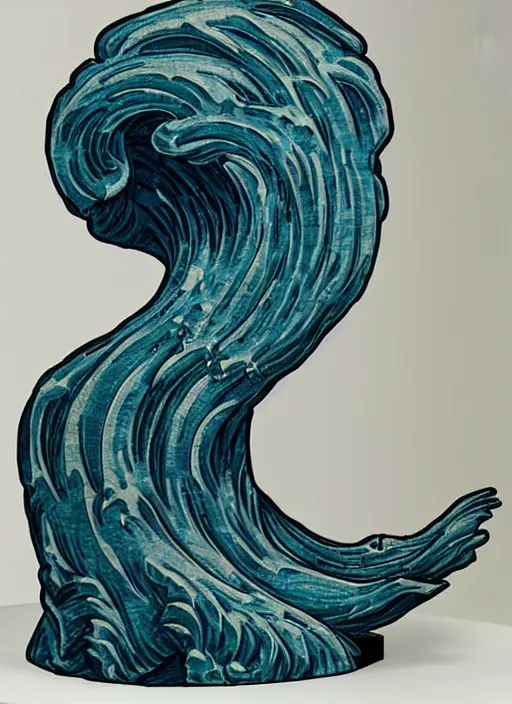 Image similar to stylised bust sculpture of The Great Wave off Kanagawa, beautiful studio lighting