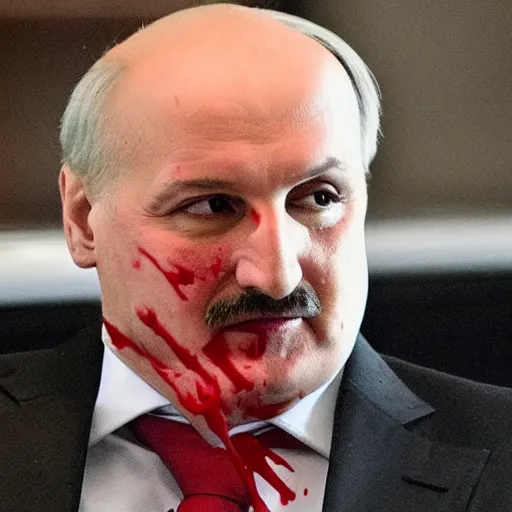 Image similar to Alexander Lukashenko as The American Psycho, covered in blood