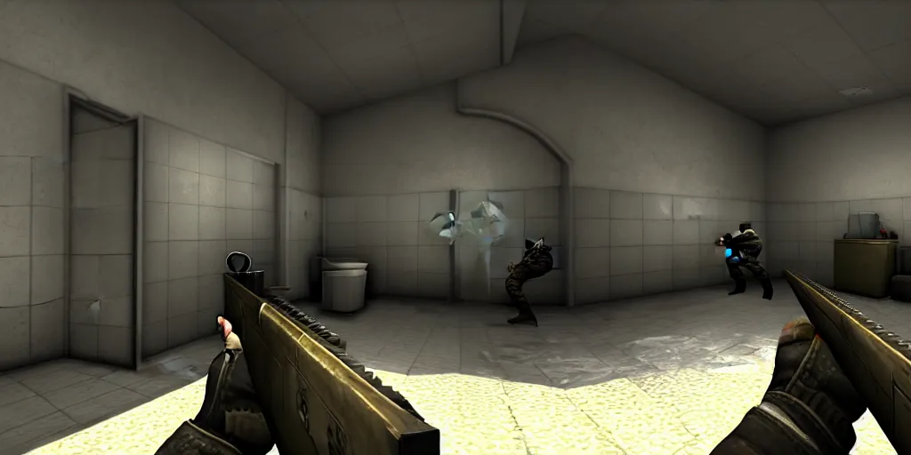 Prompt: playing counter strike global offensive while on the toilet, high quality realism