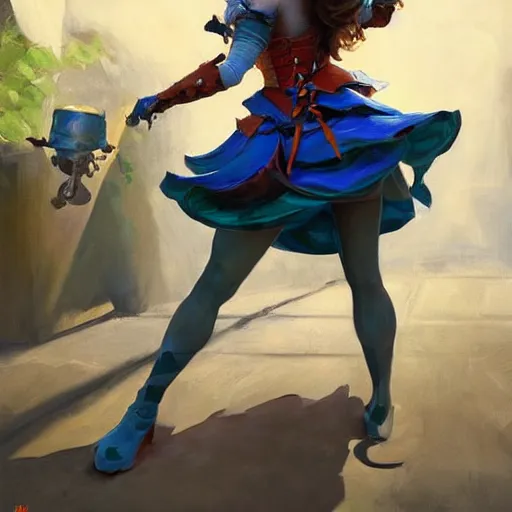 Image similar to greg manchess portrait painting of partially armored alice from alice in wonderland as overwatch character, medium shot, asymmetrical, profile picture, organic painting, sunny day, matte painting, bold shapes, hard edges, street art, trending on artstation, by huang guangjian, gil elvgren, ruan jia, randy vargas, greg rutkowski