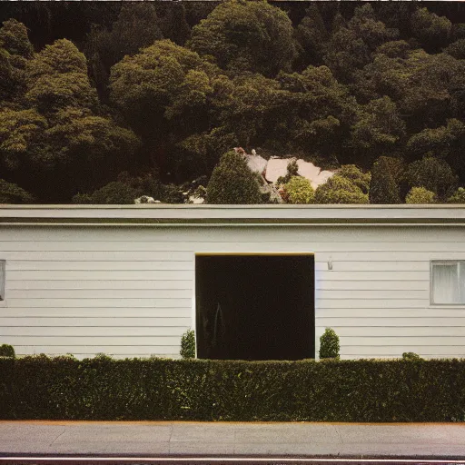 Image similar to Exterior of house designed by David Lynch. Photographed with Leica Summilux-M 24 mm lens, ISO 100, f/8, Portra 400