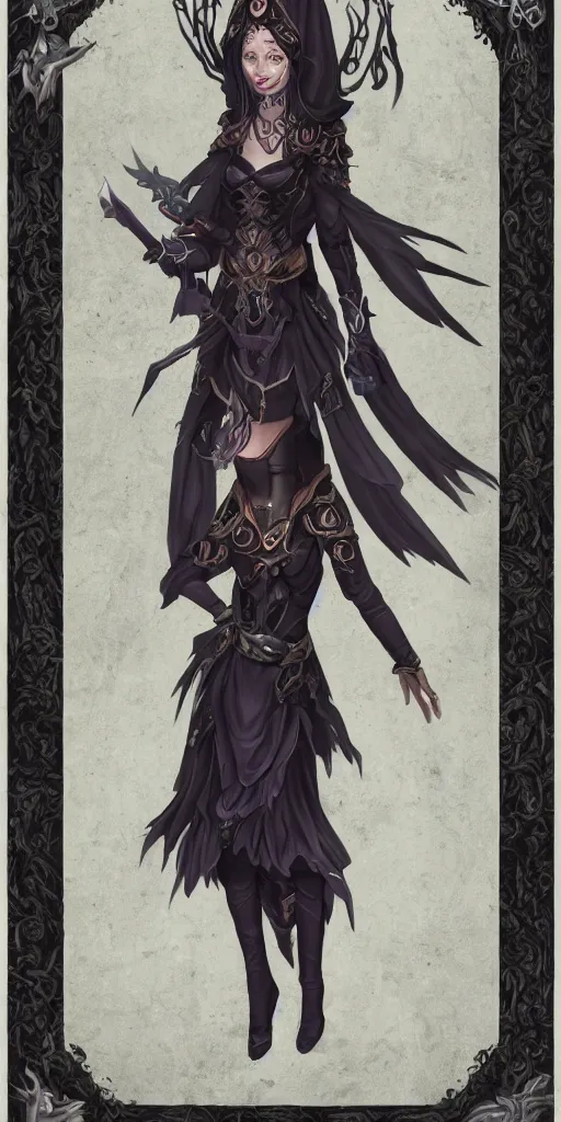 Prompt: a full body portrait of a dark and enchanting female mage